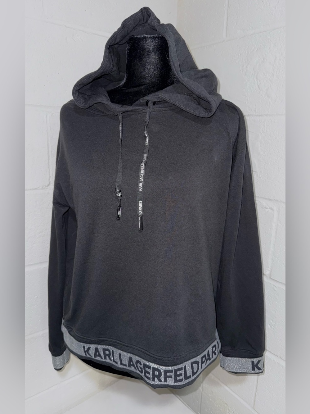 Karl Lagerfeld Paris Metallic Logo Band Hoodie M